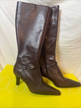 Sleek Pointed-Toe Knee Boots in Dark Brown
